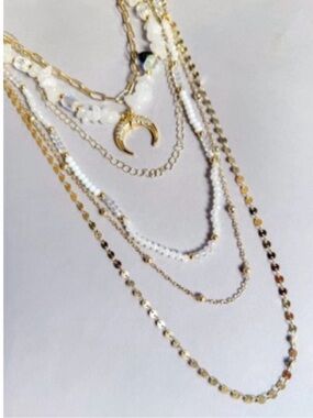 NWT Dylan Jewelry Rhodes Ivory Necklace Layered Gold Tone Beaded Crescent Pendan